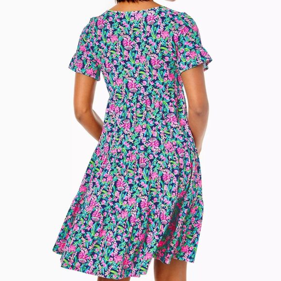 Lilly Pulitzer Jodee Short Sleeve Swing Mini Dress Cotton Print Ruffle M 279256 - Picture 3 of 9